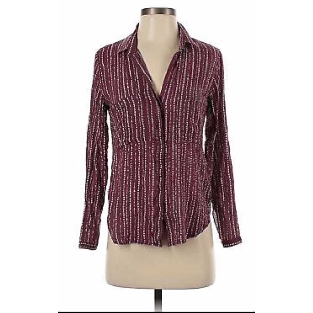 Cloth & Stone Anthropologie Button Down Sheer Long Sleeve Rayon Shirt Red Sz XS